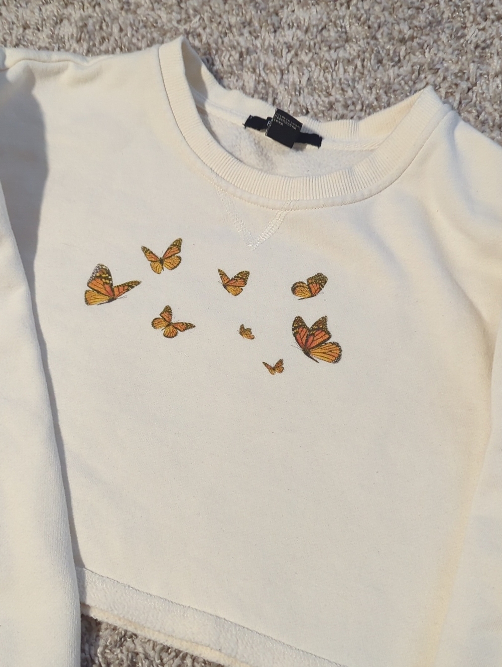 Forever 21 Butterfly Crop Sweatshirt Top Monarch Cozy Size M